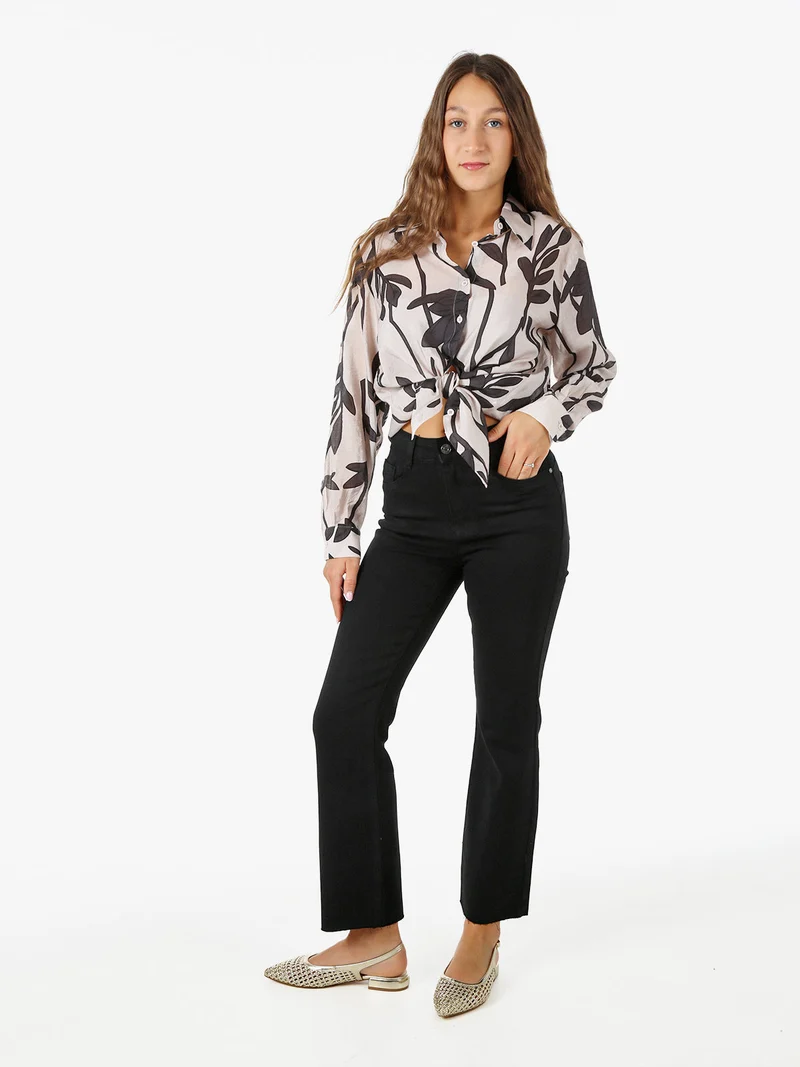 Jeans donna cropped con finale taglio laser - nero