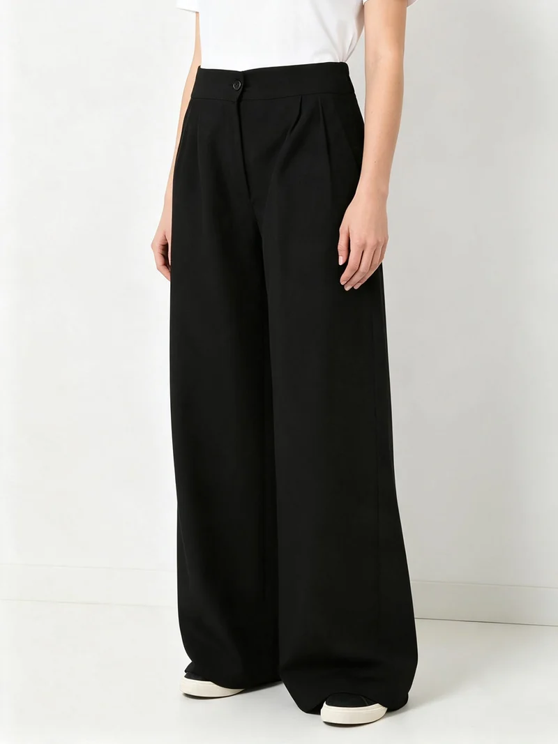 Pantaloni da donna a gamba larga e vita alta - nero