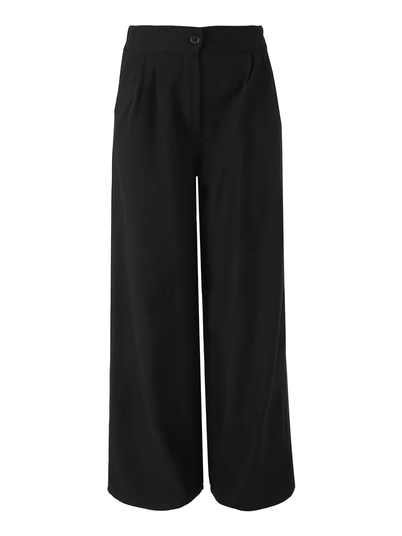 Pantaloni da donna a gamba larga e vita alta - nero