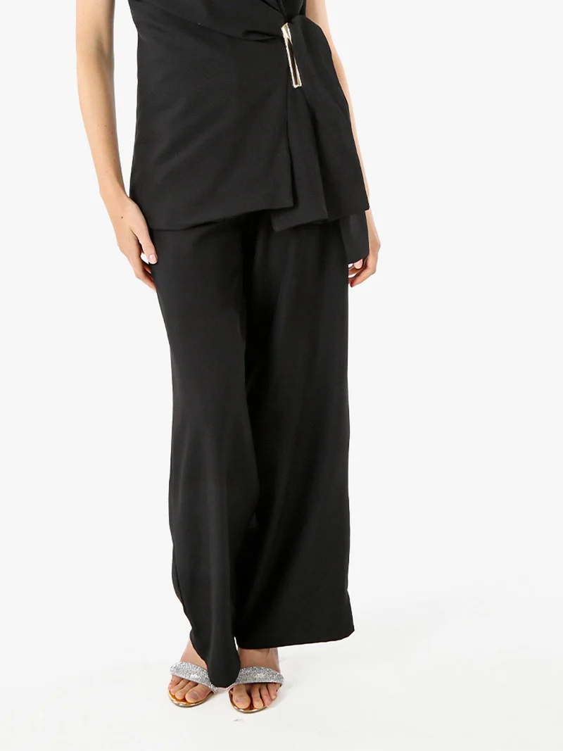 Pantaloni da donna a gamba larga e vita alta - nero