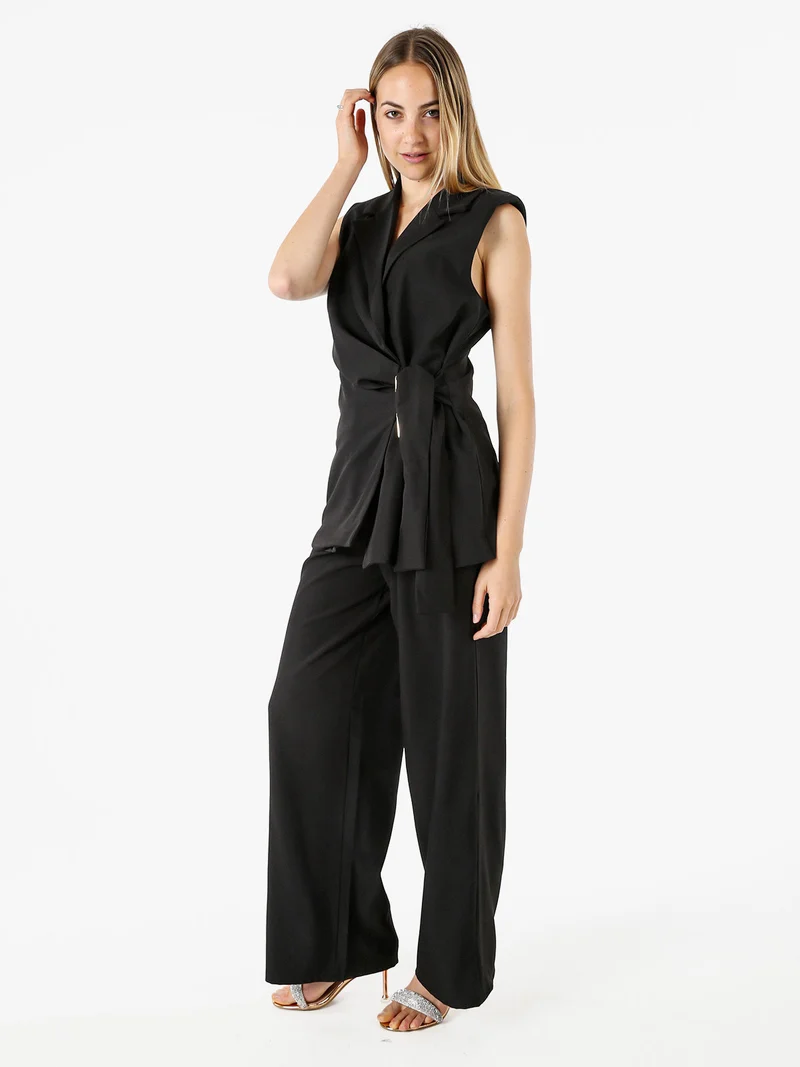 Pantaloni da donna a gamba larga e vita alta - nero