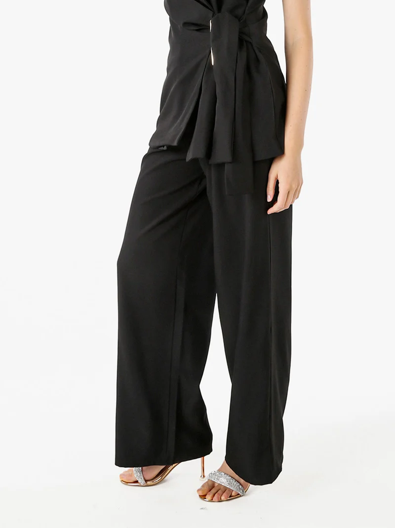 Pantaloni da donna a gamba larga e vita alta - nero