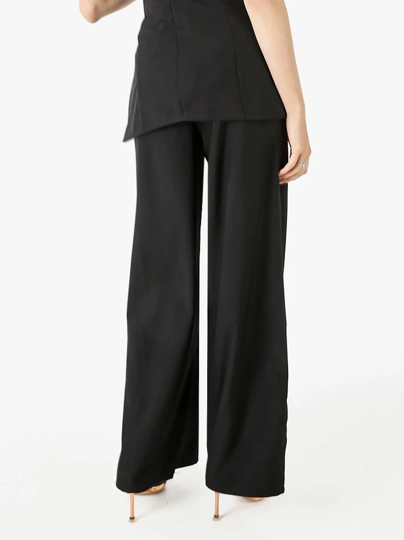 Pantaloni da donna a gamba larga e vita alta - nero