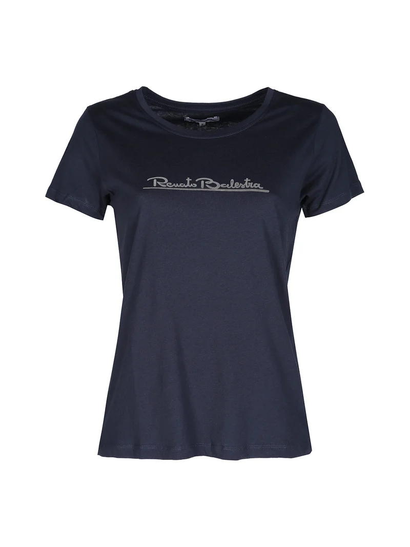 T-shirt donna in cotone bielastico con logo - blu scuro
