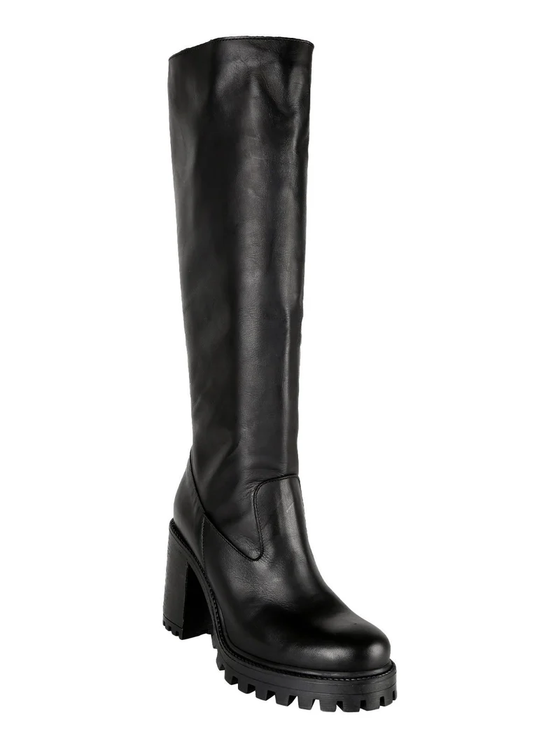 Stivali in pelle donna con tacco - nero
