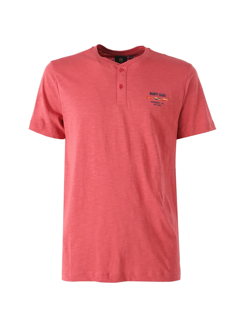 T-shirt da uomo in cotone con bottoni - corallo