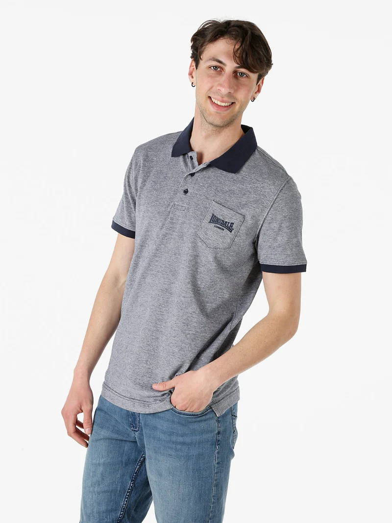 Polo da uomo in cotone a maniche corte con taschino - blu scuro
