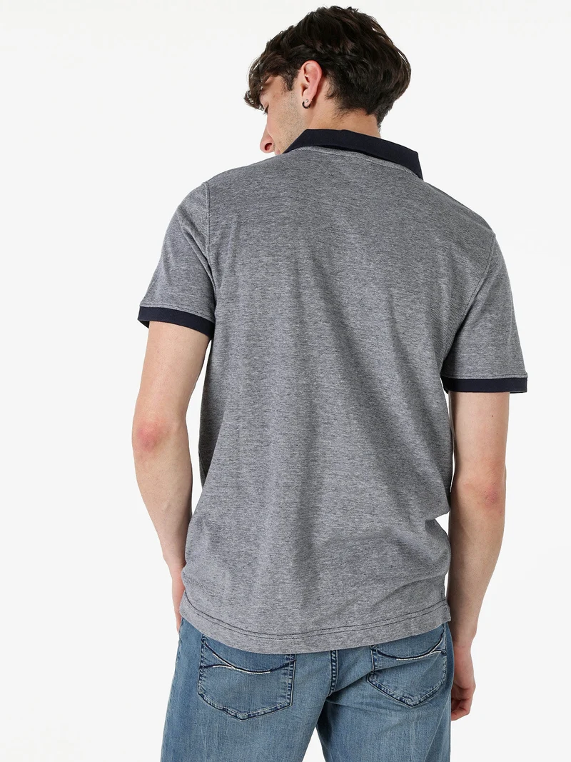 Polo da uomo in cotone a maniche corte con taschino - blu scuro