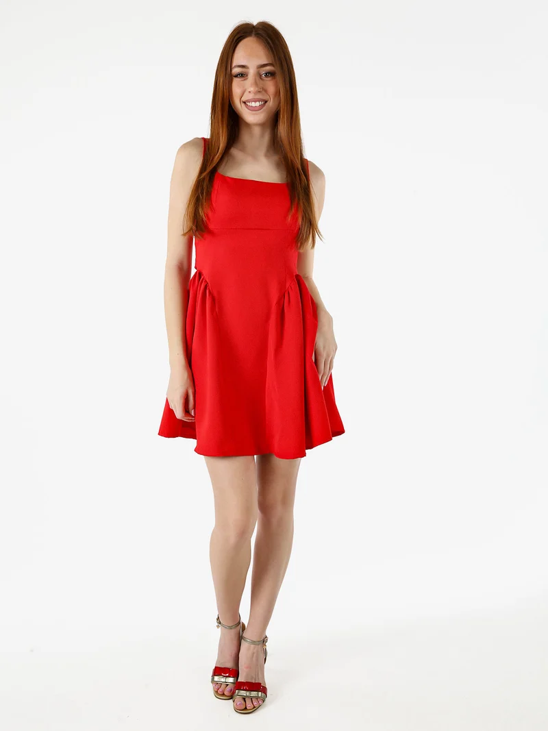 Vestito donna a spalla stretta con scollo quadrato - rosso