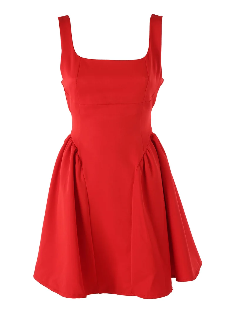 Vestito donna a spalla stretta con scollo quadrato - rosso