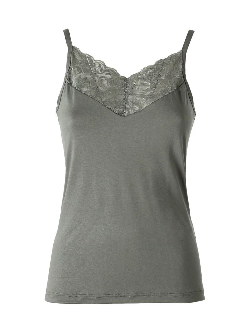 Top donna con spalline sottili e scollo in pizzo - verde