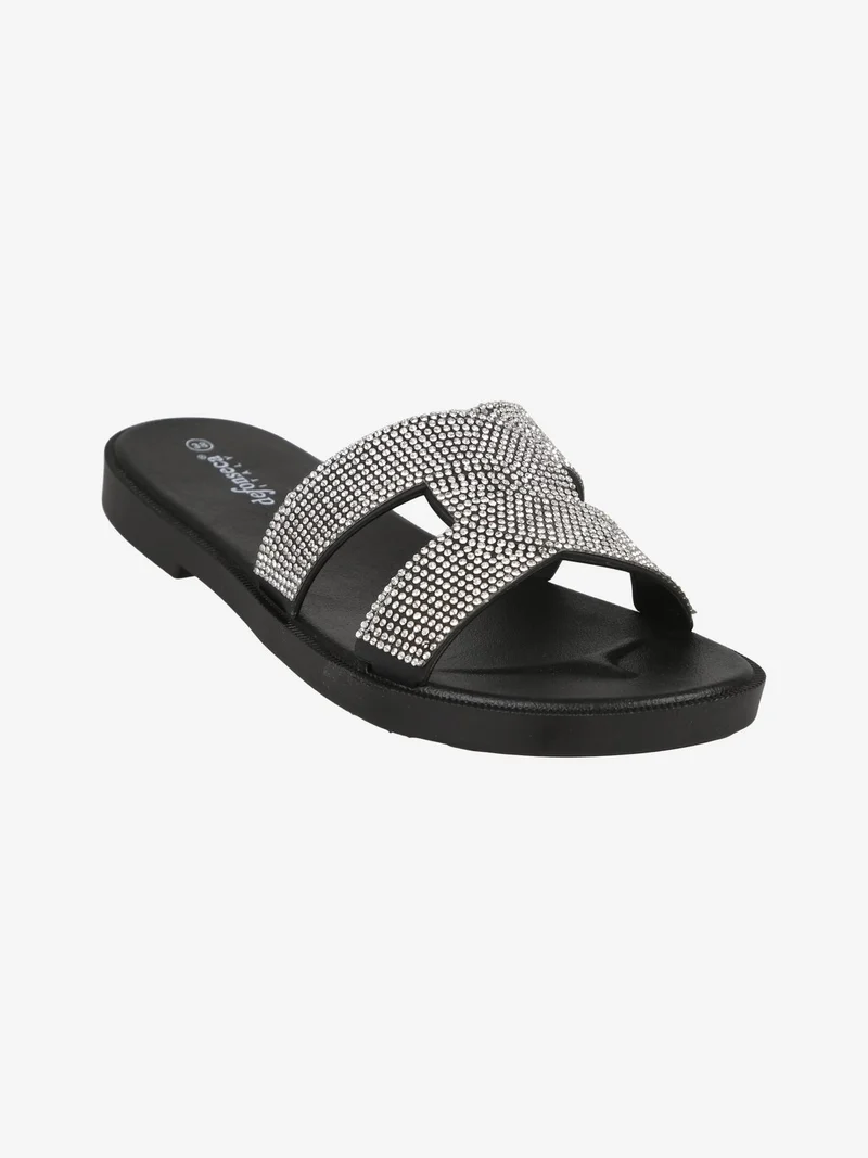 Ciabatte donna in gomma con strass - nero