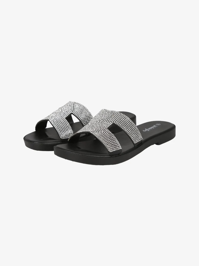 Ciabatte donna in gomma con strass - nero