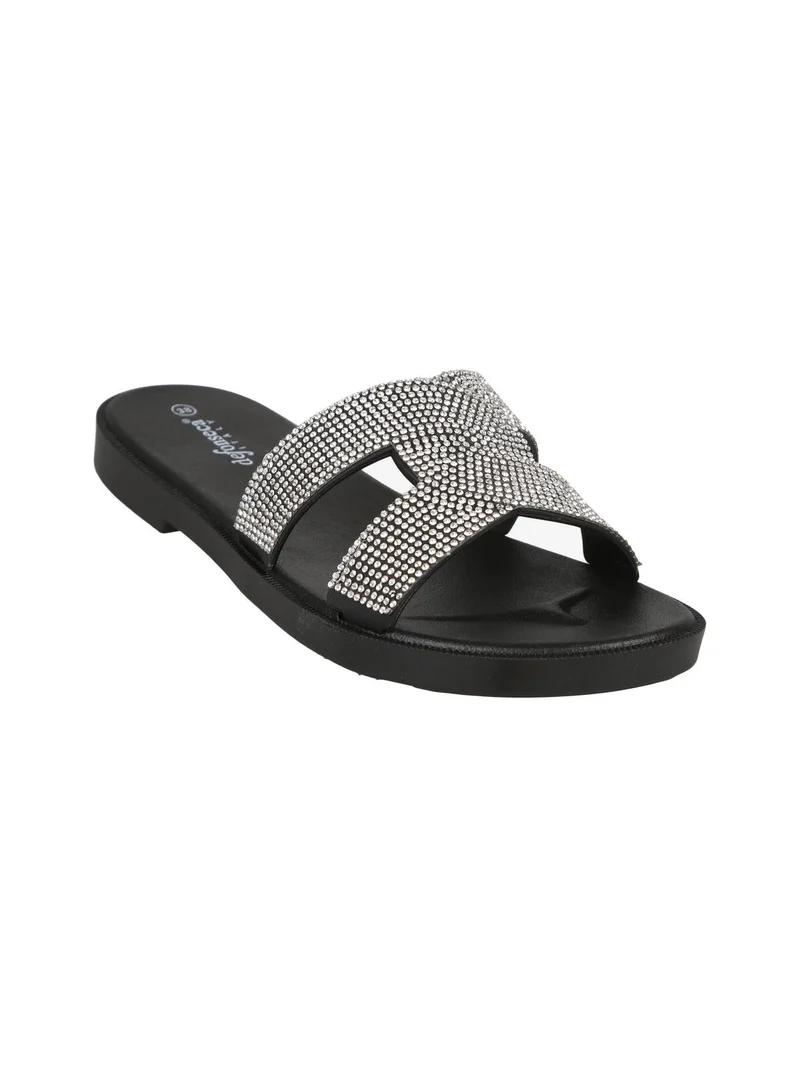 Ciabatte donna in gomma con strass - nero
