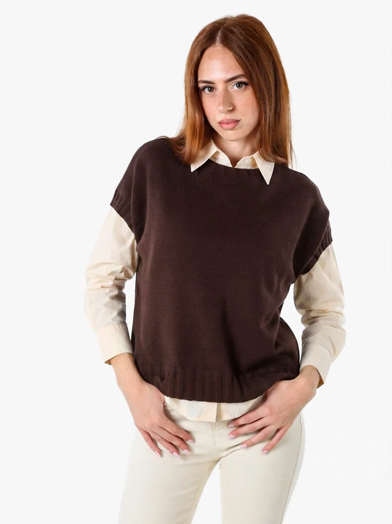 Maglione donna oversize a maniche corte - moro