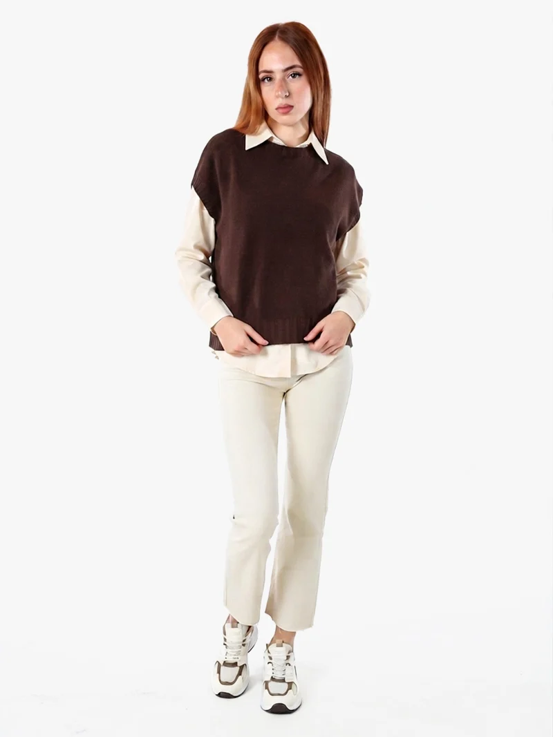 Maglione donna oversize a maniche corte - moro