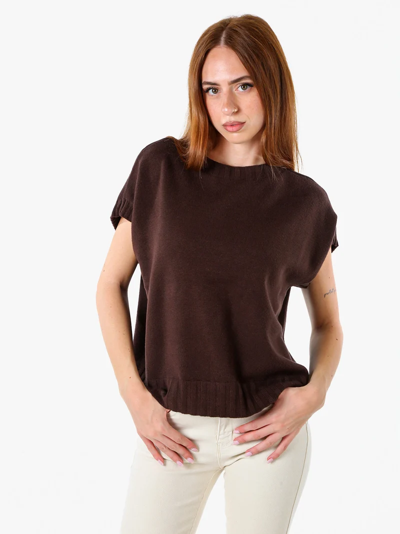 Maglione donna oversize a maniche corte - moro