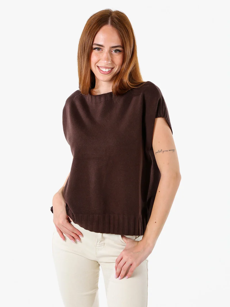 Maglione donna oversize a maniche corte - moro