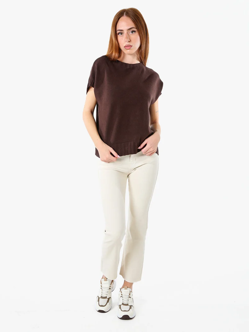 Maglione donna oversize a maniche corte - moro