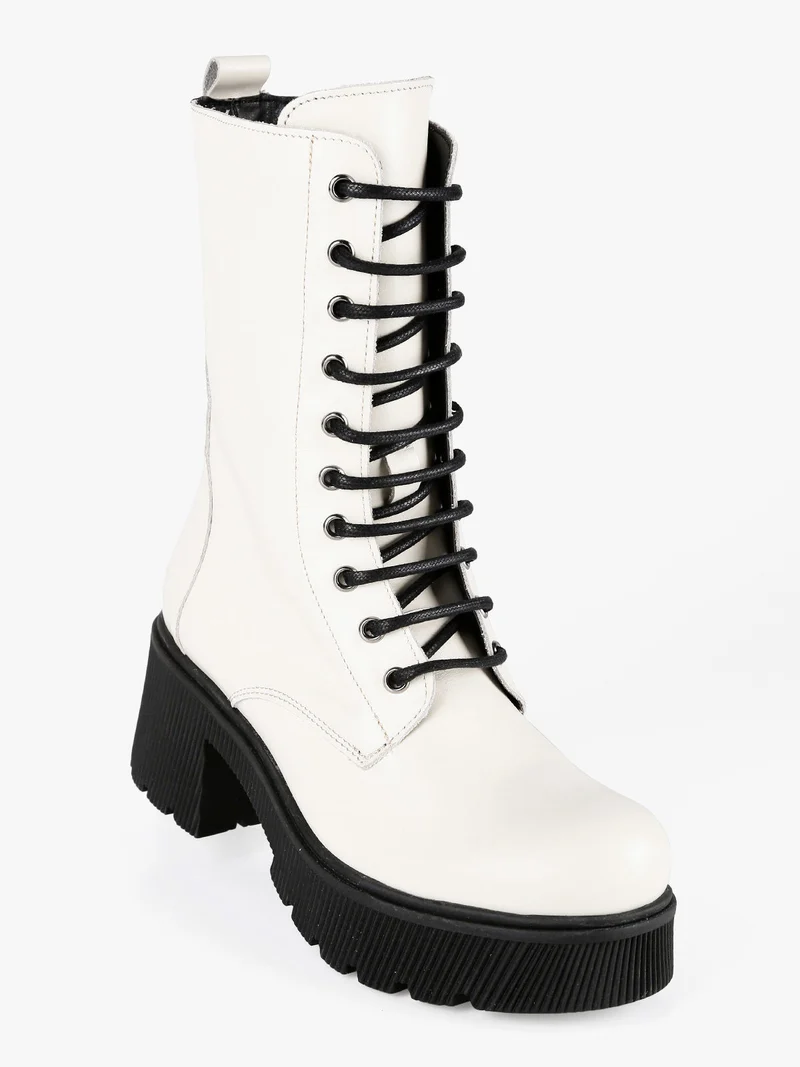 Anfibi in pelle donna con tacco e plateau - bianco