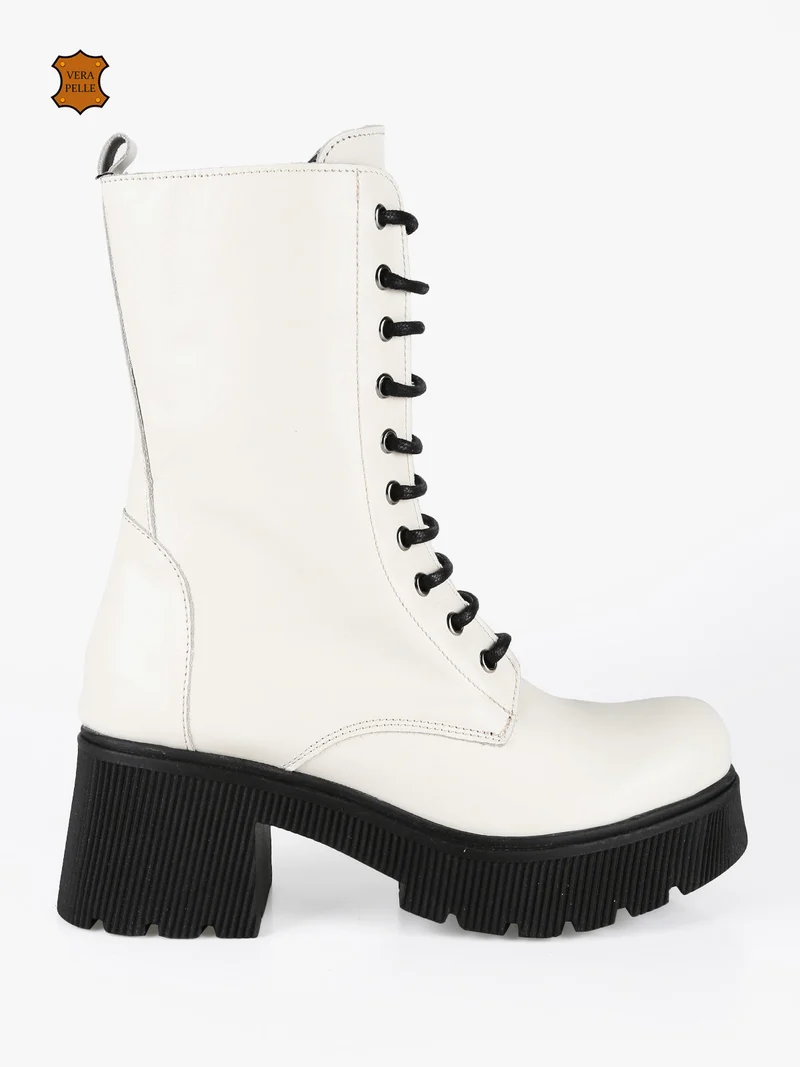 Anfibi in pelle donna con tacco e plateau - bianco