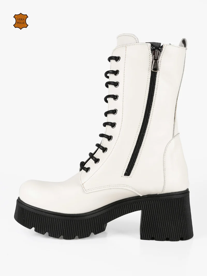 Anfibi in pelle donna con tacco e plateau - bianco
