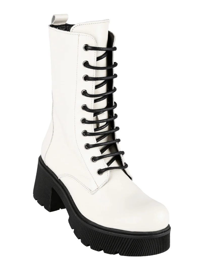 Anfibi in pelle donna con tacco e plateau - bianco