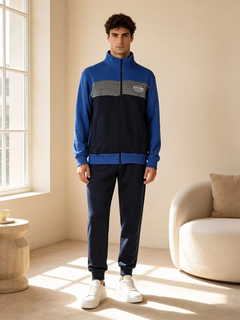 Completo tuta da uomo felpata con zip intera - blu