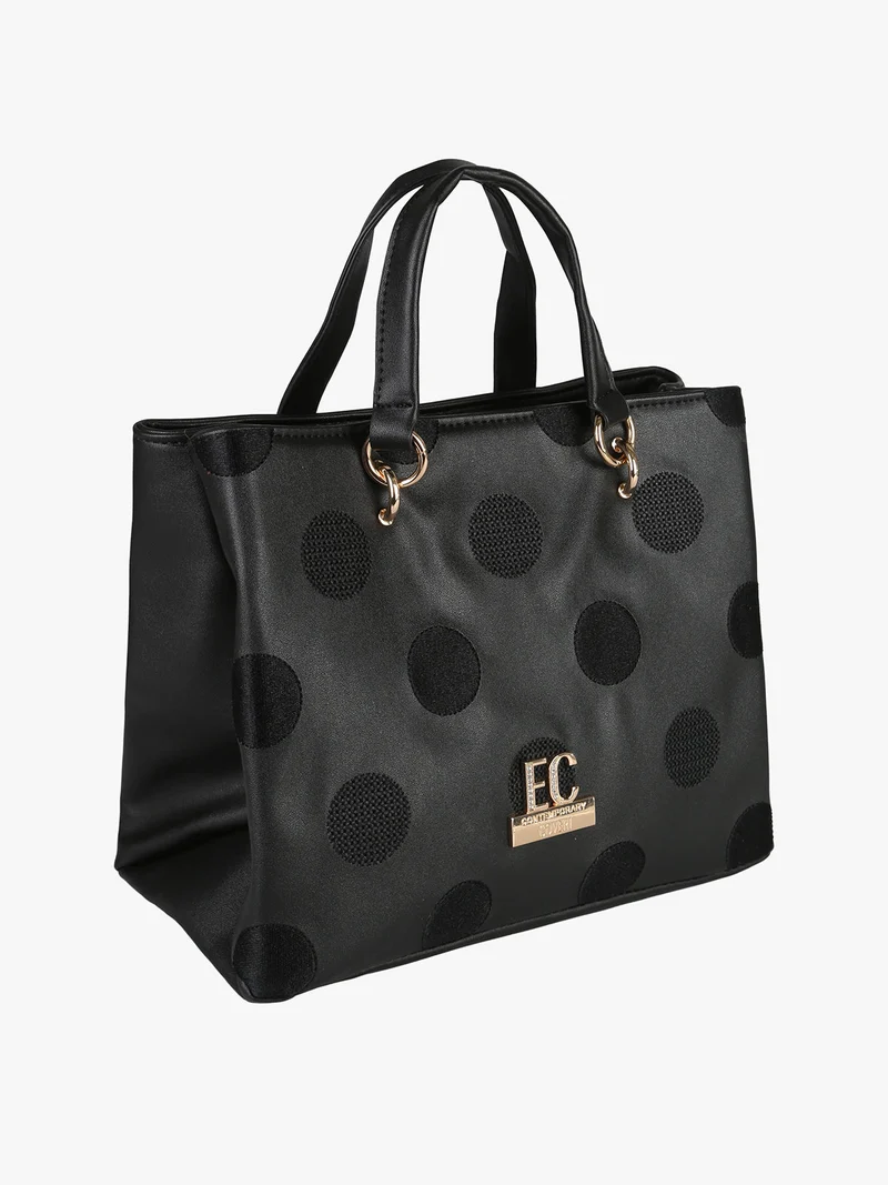 Borsa donna mini tote in ecopelle con logo di strass - nero
