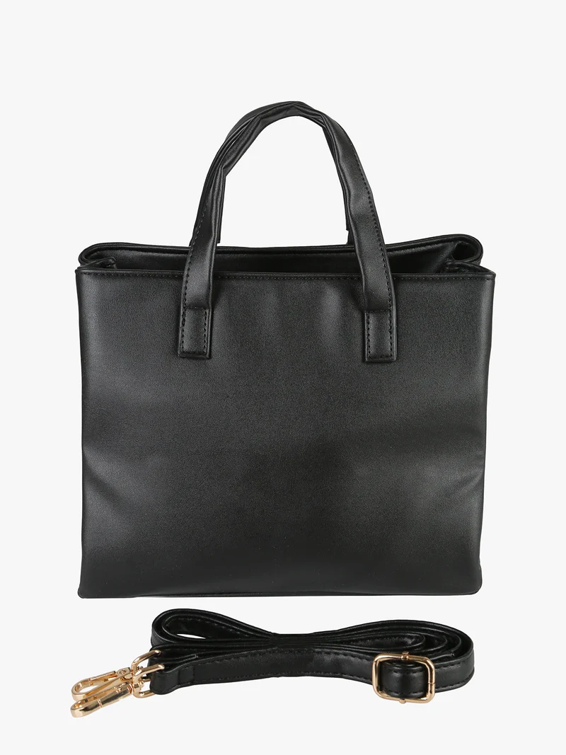Borsa donna mini tote in ecopelle con logo di strass - nero