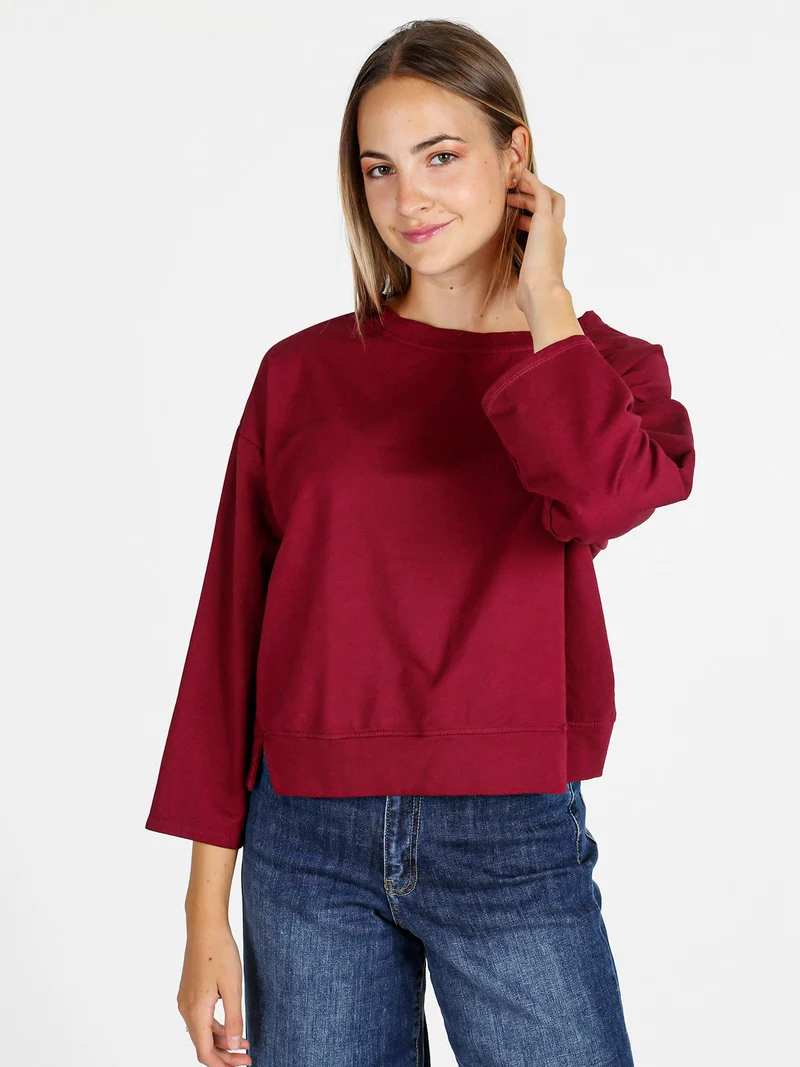 Felpa donna leggera oversize girocollo - bordeaux
