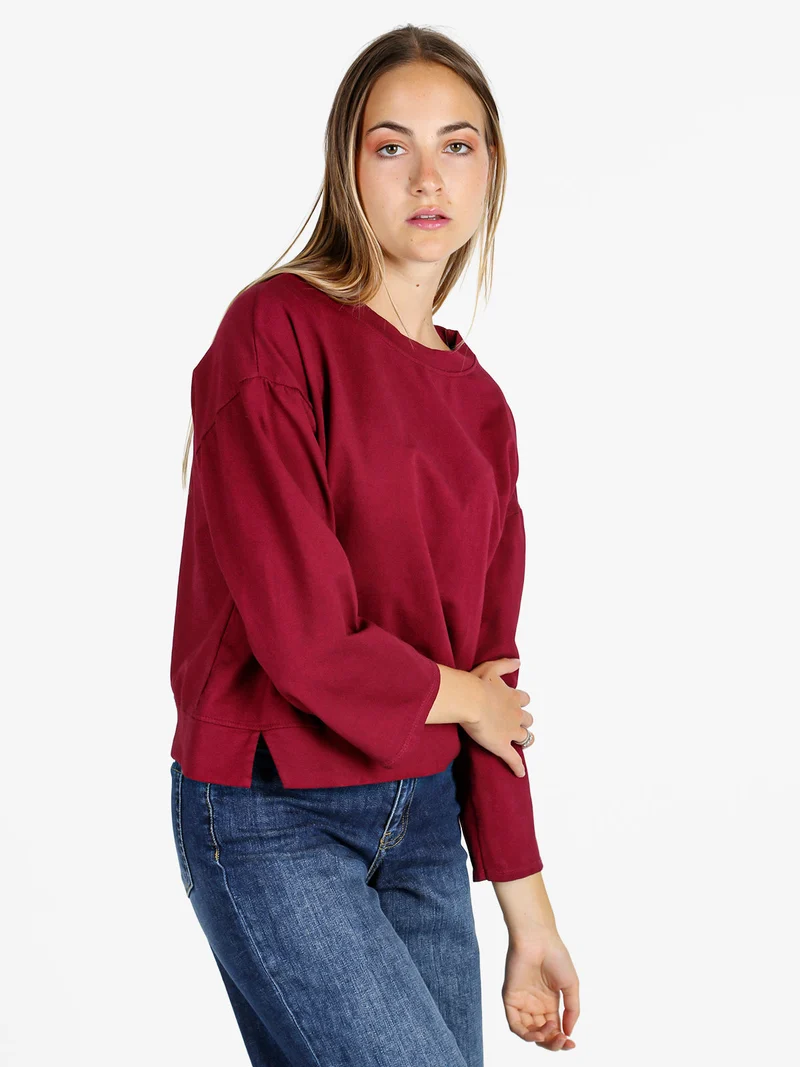 Felpa donna leggera oversize girocollo - bordeaux