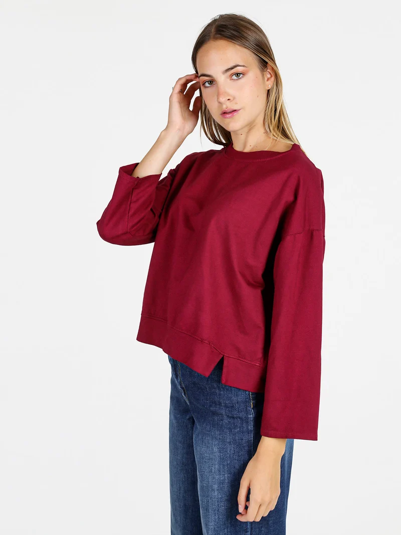 Felpa donna leggera oversize girocollo - bordeaux