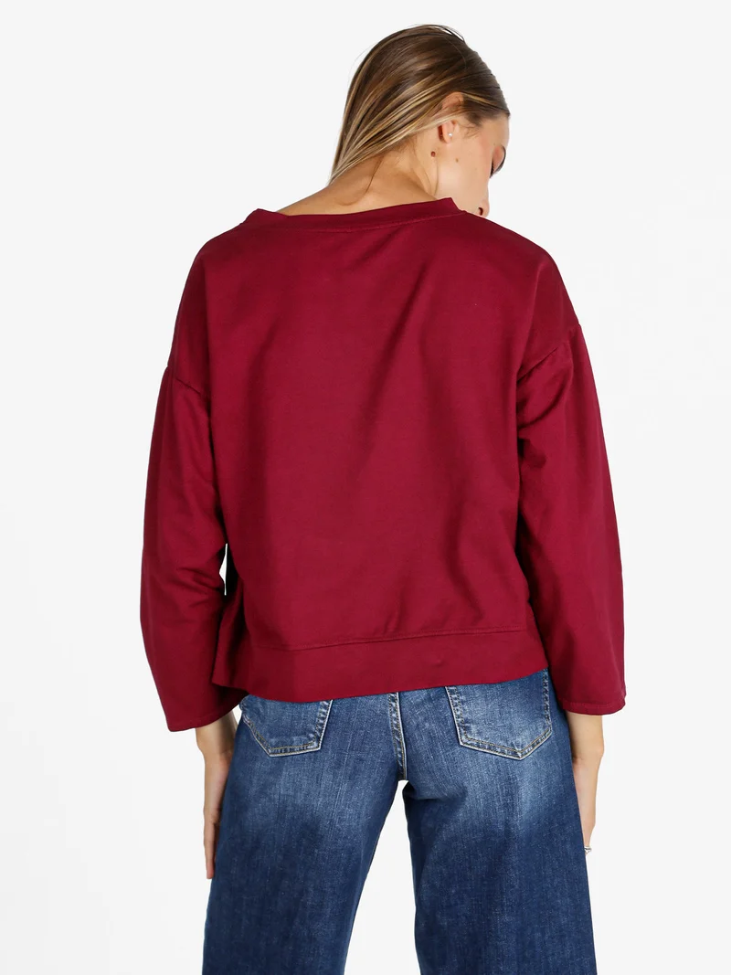 Felpa donna leggera oversize girocollo - bordeaux