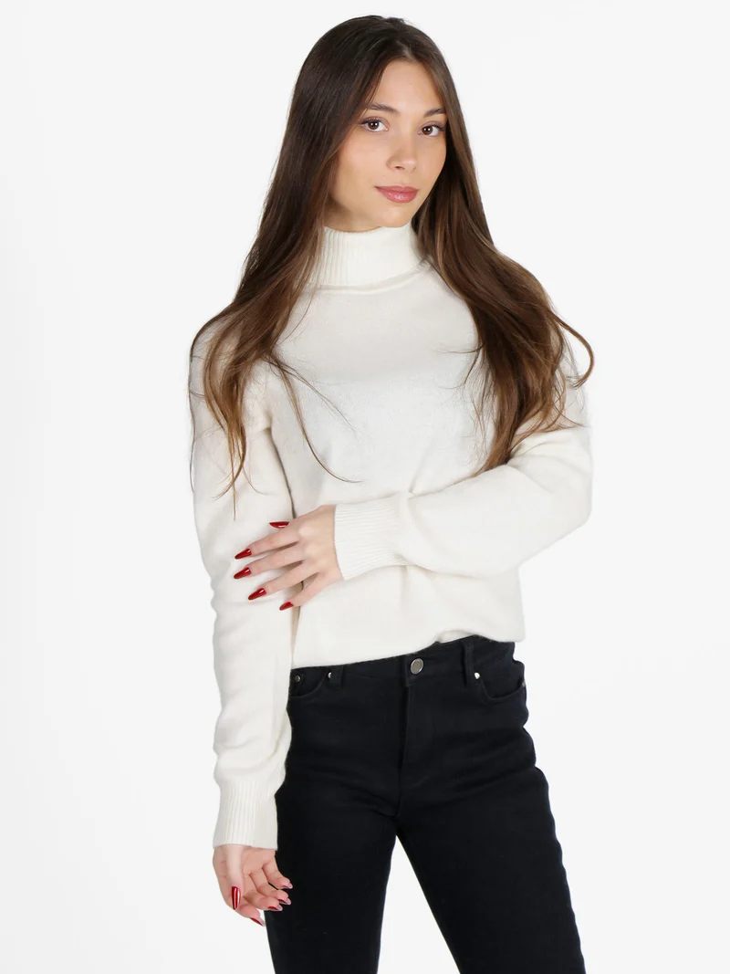 Maglione dolcevita da donna in misto lana e cashemere - panna