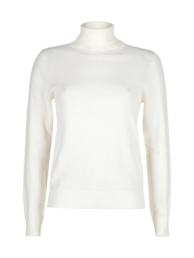 Maglione dolcevita da donna in misto lana e cashemere - panna