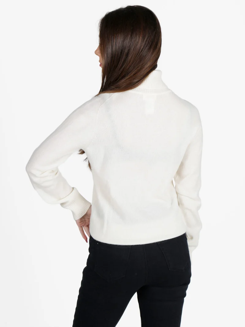 Maglione dolcevita da donna in misto lana e cashemere - panna