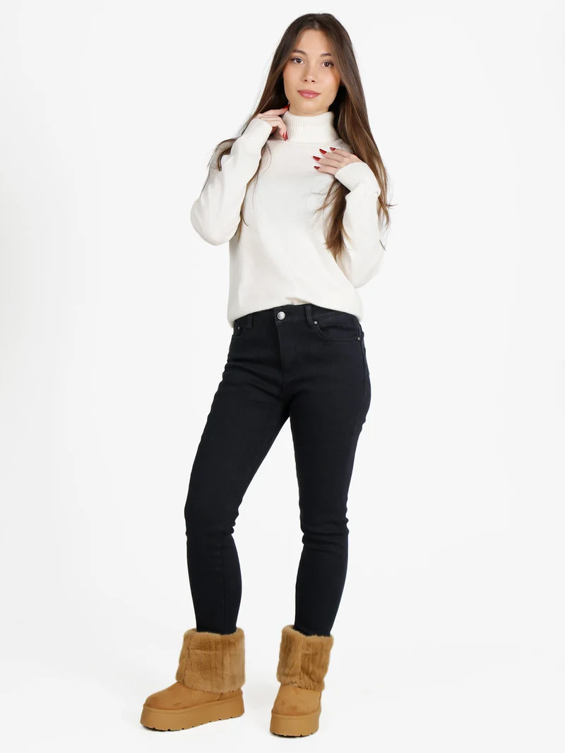 Maglione dolcevita da donna in misto lana e cashemere - panna