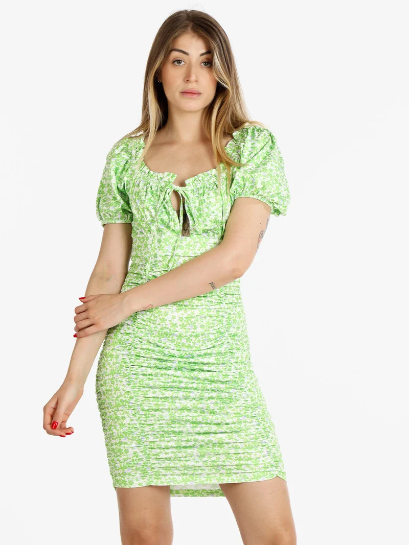 Abito donna a tubino drappeggiato a fiori - verde chiaro