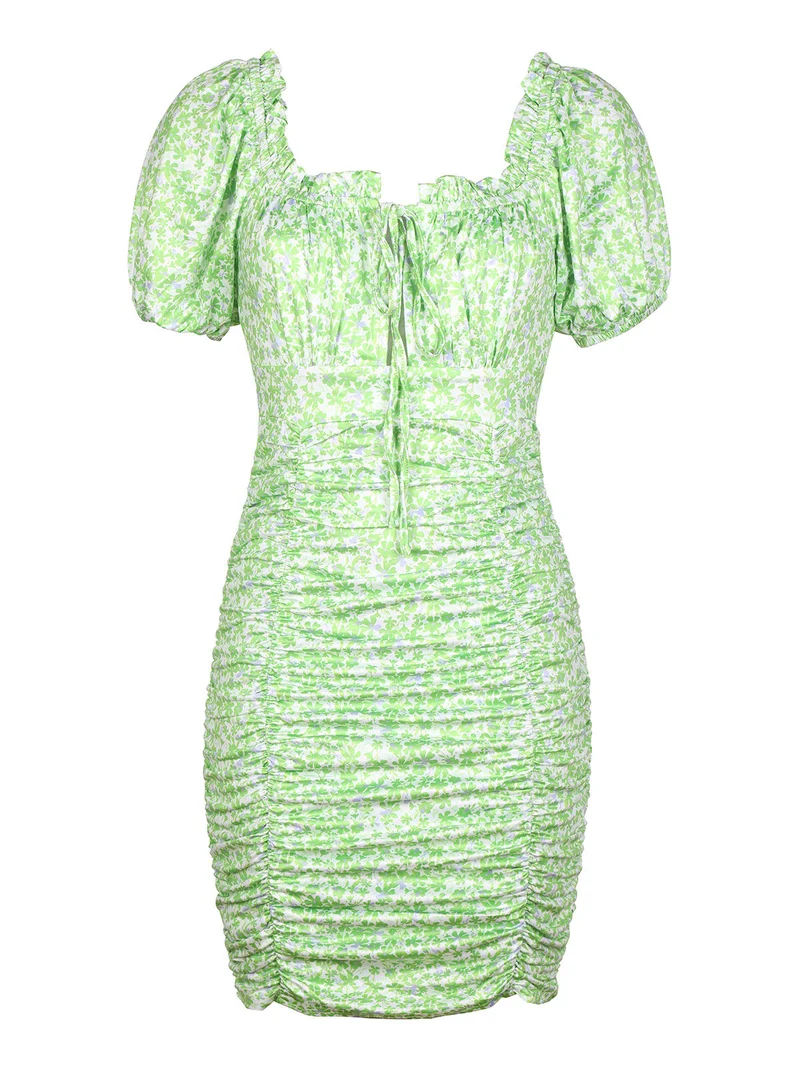 Abito donna a tubino drappeggiato a fiori - verde chiaro