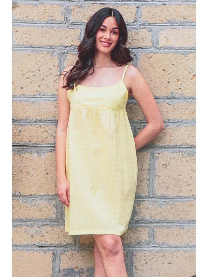 Vestito corto in cotone con spalline sottili - giallo