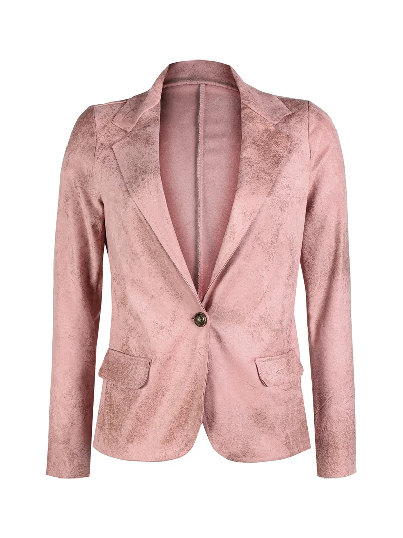 Blazer donna in tessuto scamosciato con bottone - rosa