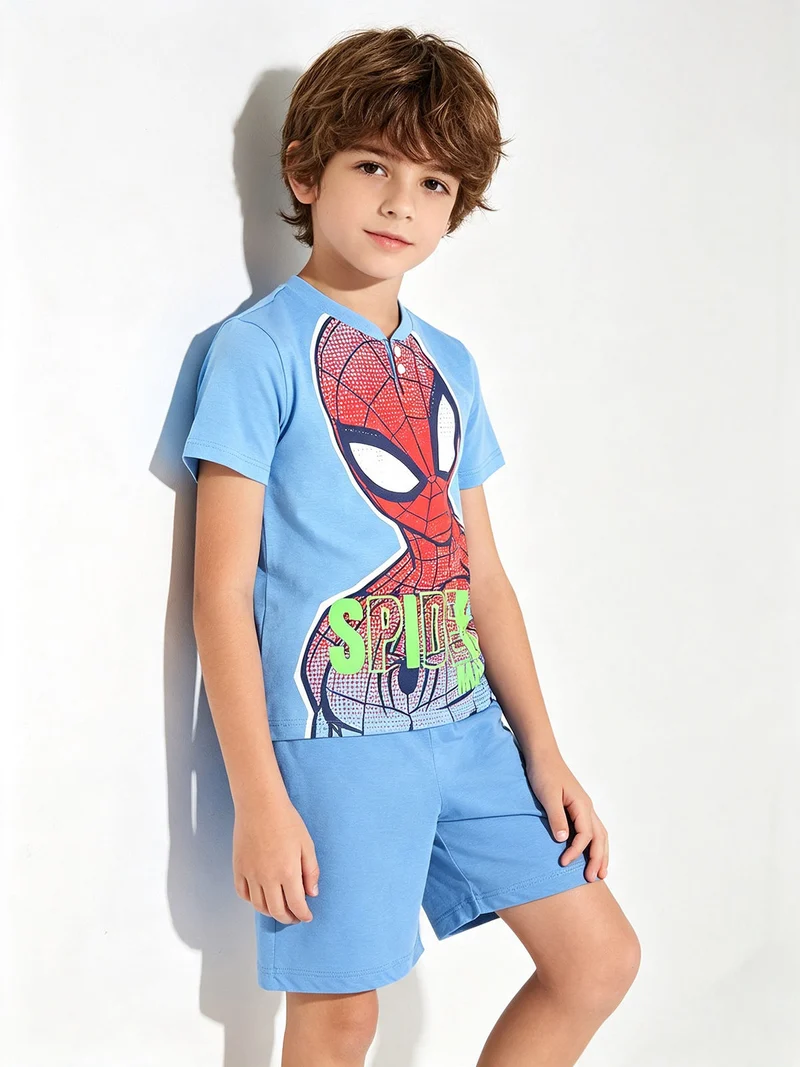 Pigiama corto da bambino in cotone con stampe - azzurro
