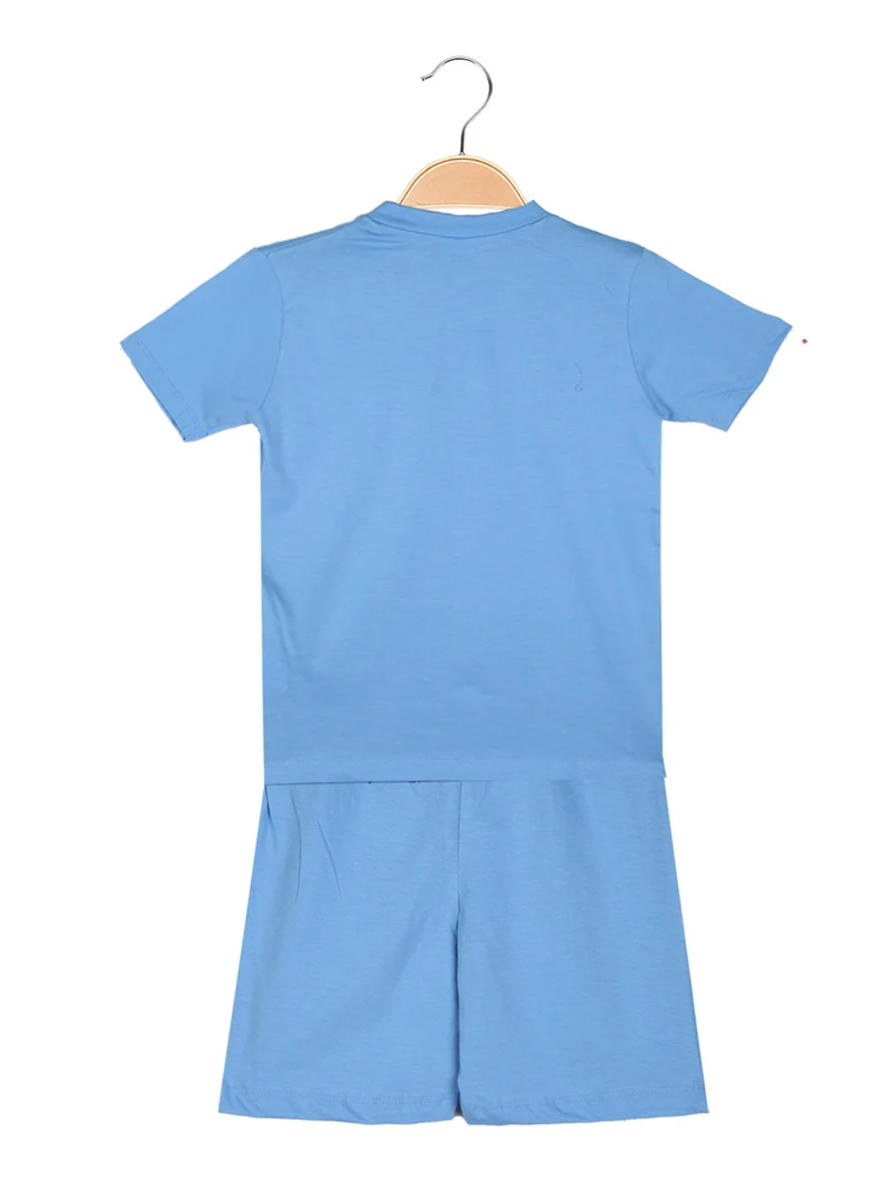 Pigiama corto da bambino in cotone con stampe - azzurro