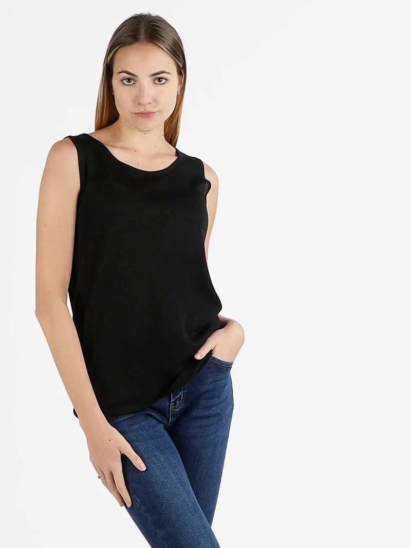Canotta donna in lurex con scollo tondo - nero