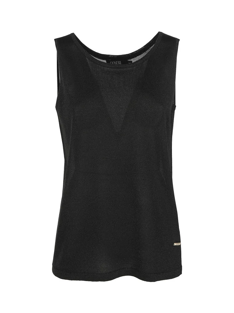Canotta donna in lurex con scollo tondo - nero