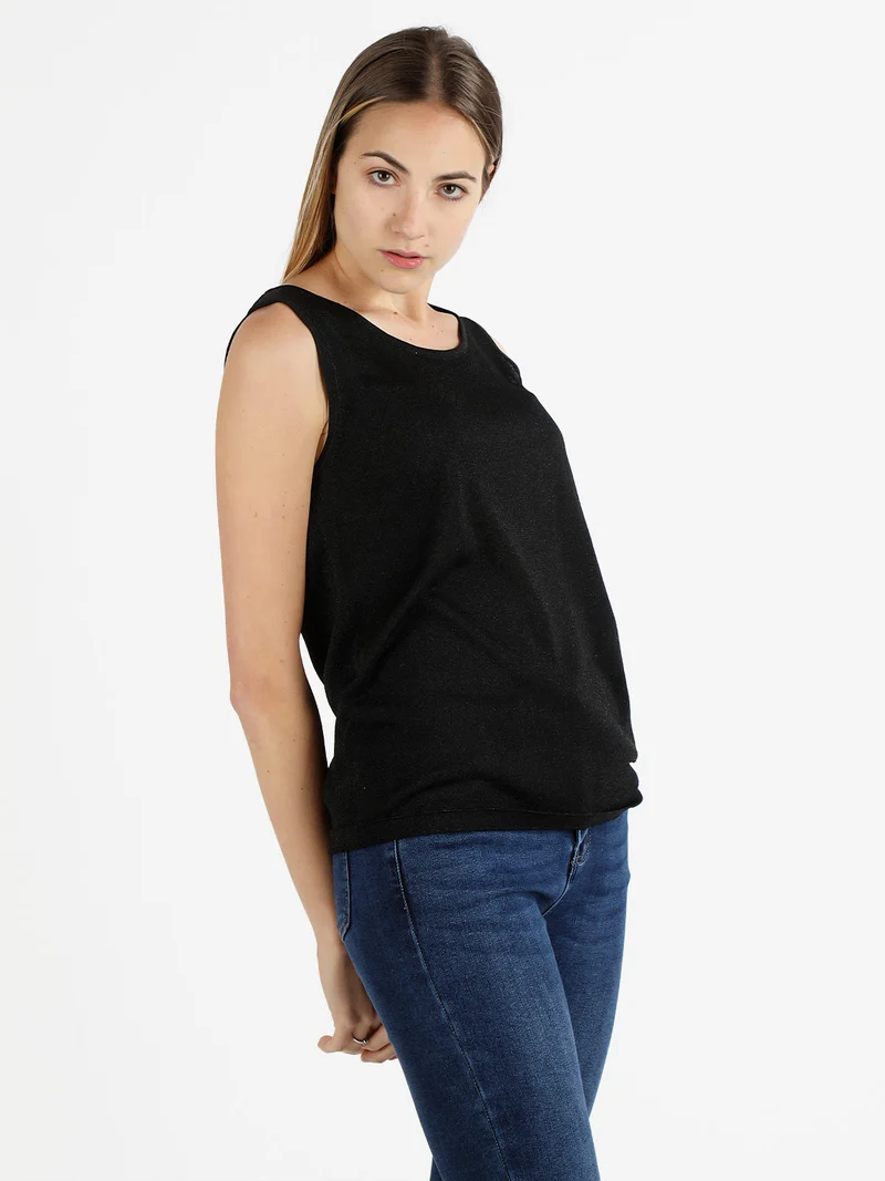 Canotta donna in lurex con scollo tondo - nero