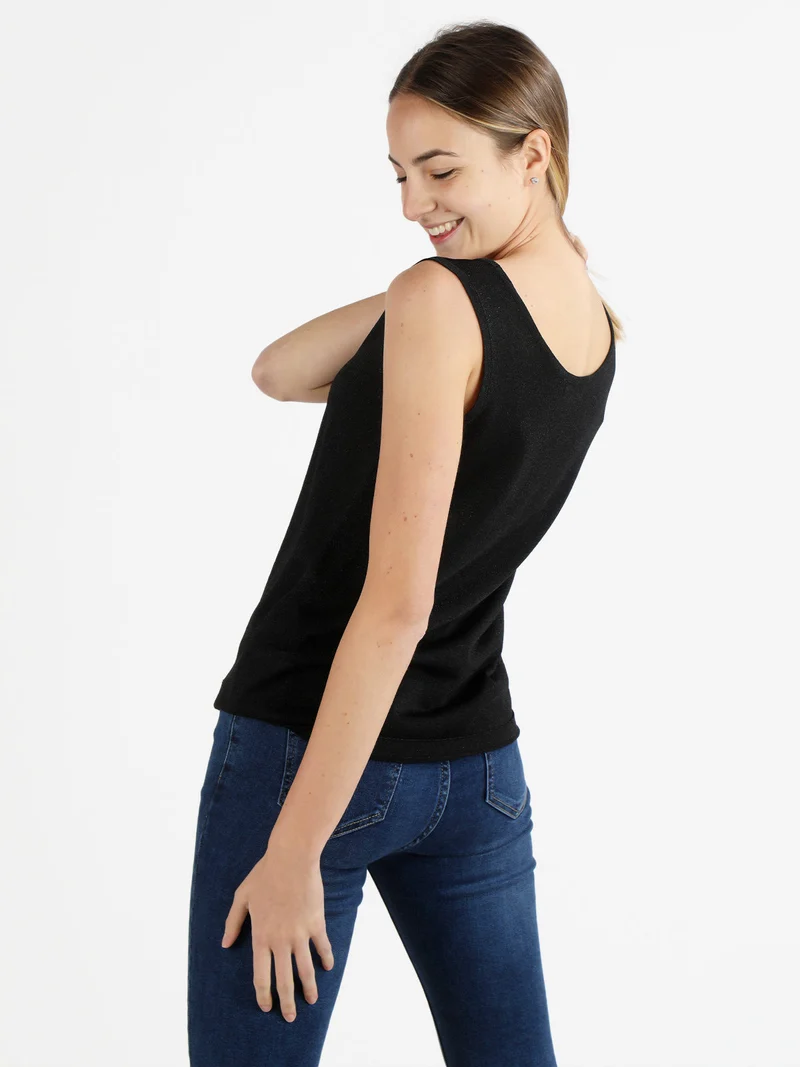 Canotta donna in lurex con scollo tondo - nero