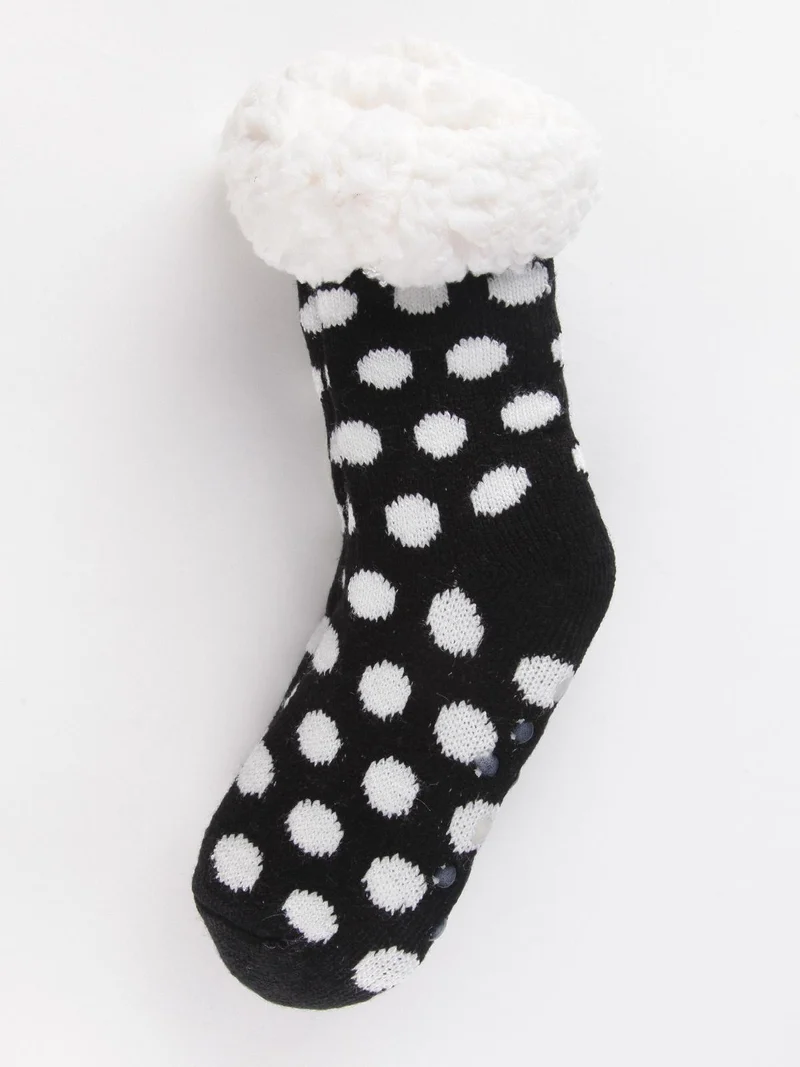 Calze antiscivolo a pois con pelo - nero