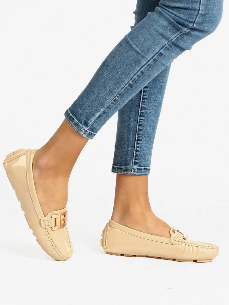 Mocassini donna in effetto lucido - beige